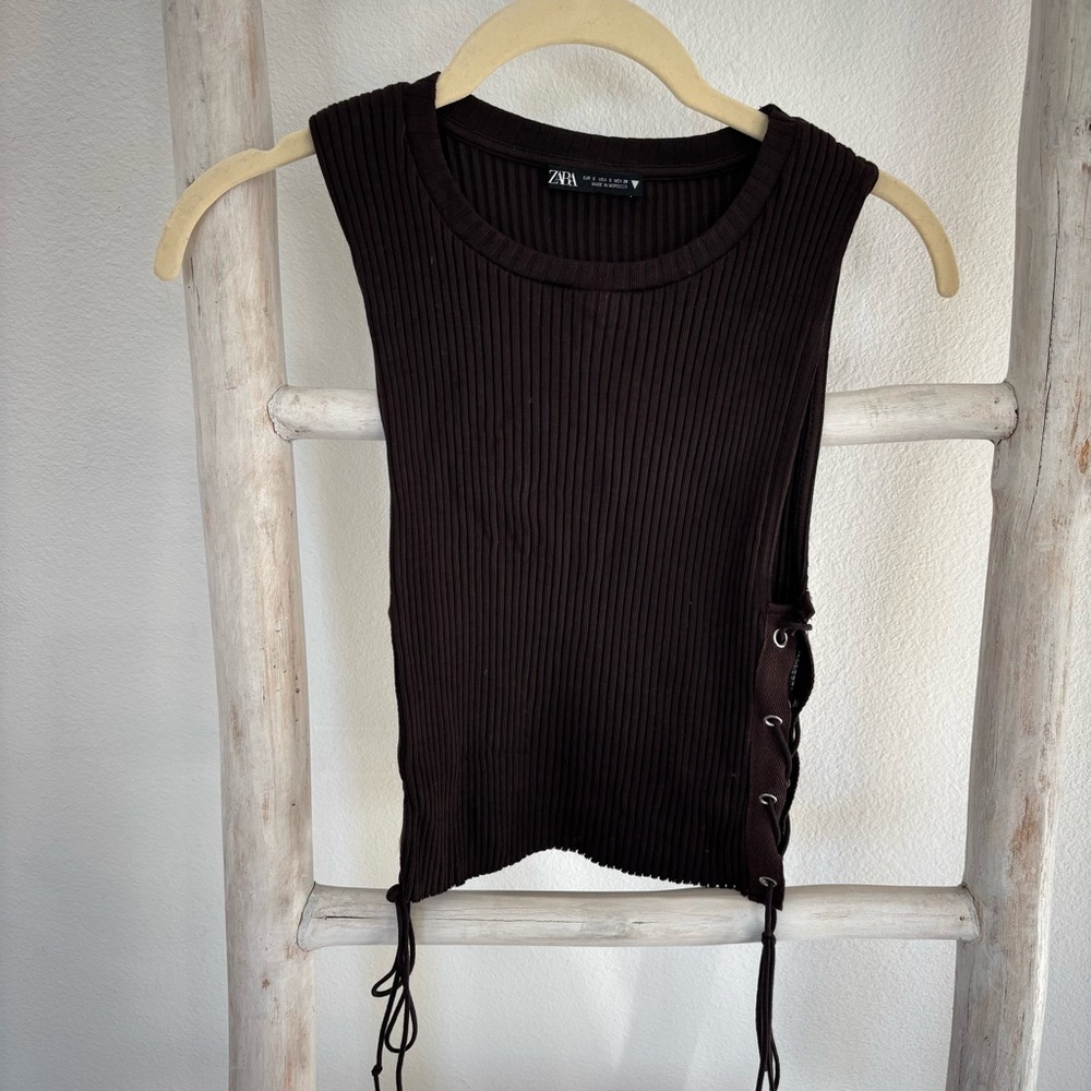 Zara Black Ribbed Tank with Side Ties